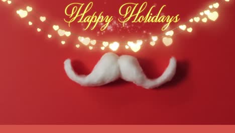 Animación-De-Texto-Navideño-De-Felices-Fiestas-Sobre-Luces-Y-Bigote-Sobre-Fondo-Rojo