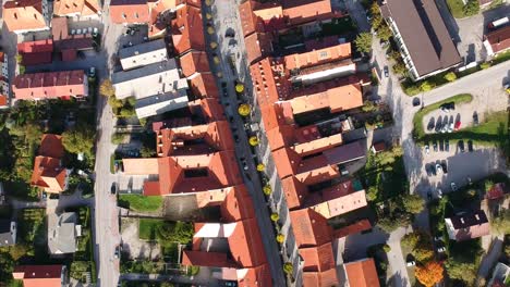 birdeye rising drone footage of town center