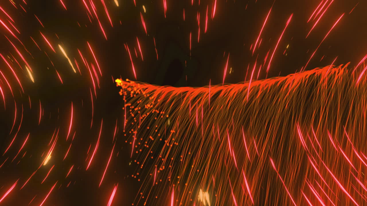 노란색과 오렌지색의 빛의 흔적이 끊임없는 루프로 움직이는 애니메이션