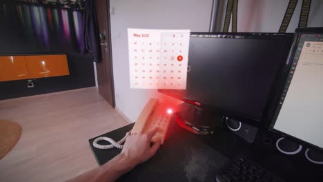 calendario futurista de ciencia ficción como holograma de teléfono retro
