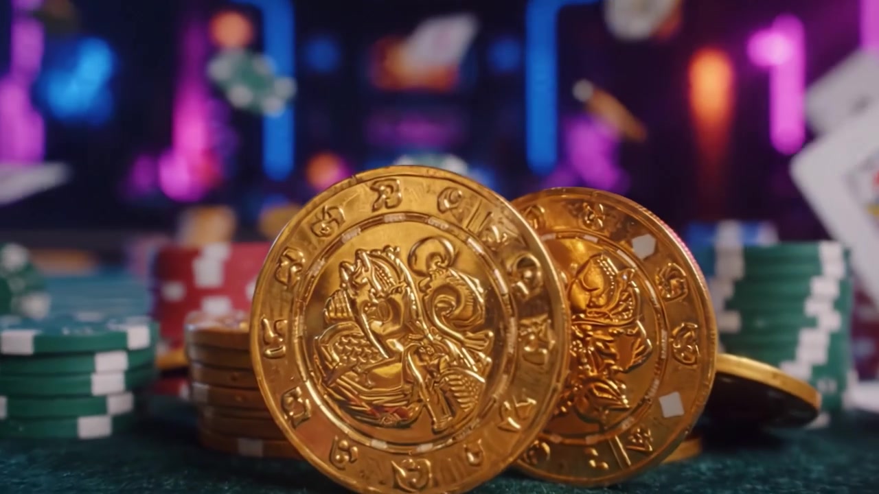 Jogos de alto risco: Um vislumbre do emocionante mundo do pôquer com fichas e cartas sob luzes vibrantes.