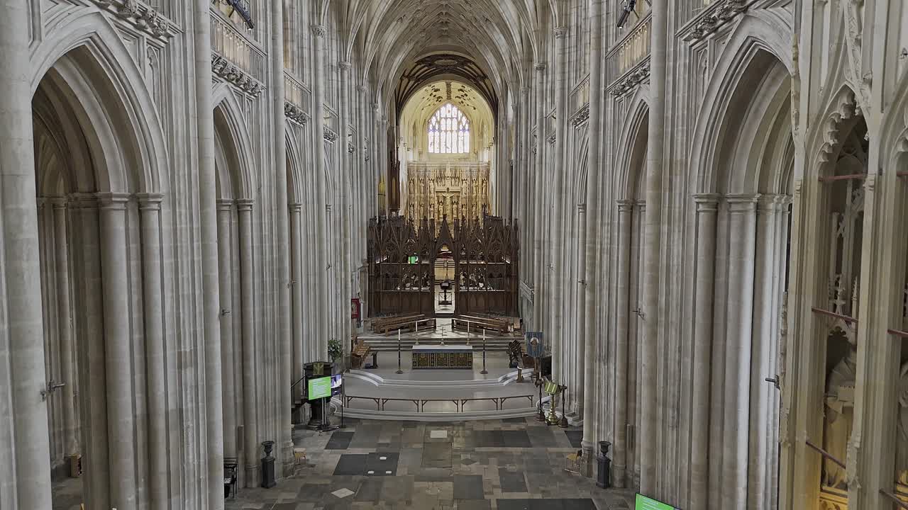 Aerial drone accent 1 inside of Winchester Cathedral