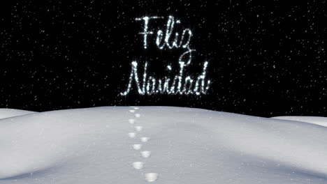 Animation-of-snow-falling-over-feliz-navidad-text-over-winter-scenery