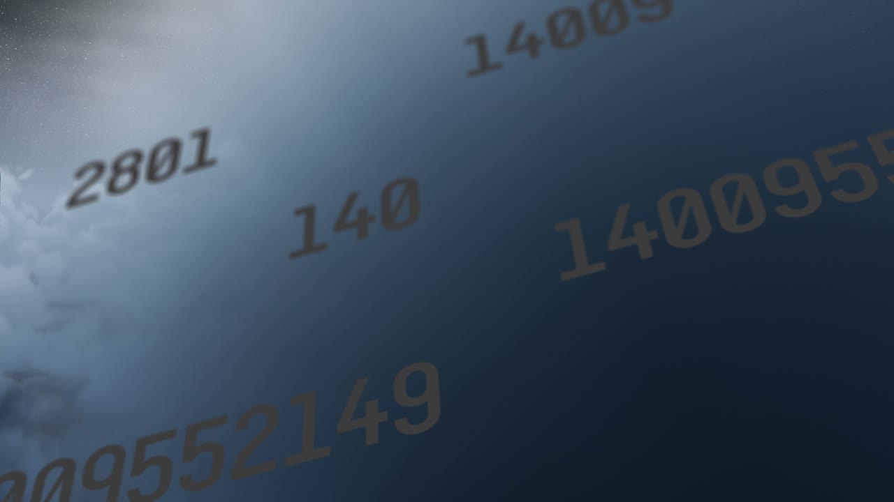 Animazione di testo "tocca qui" ed elaborazione dati su sfondo blu.