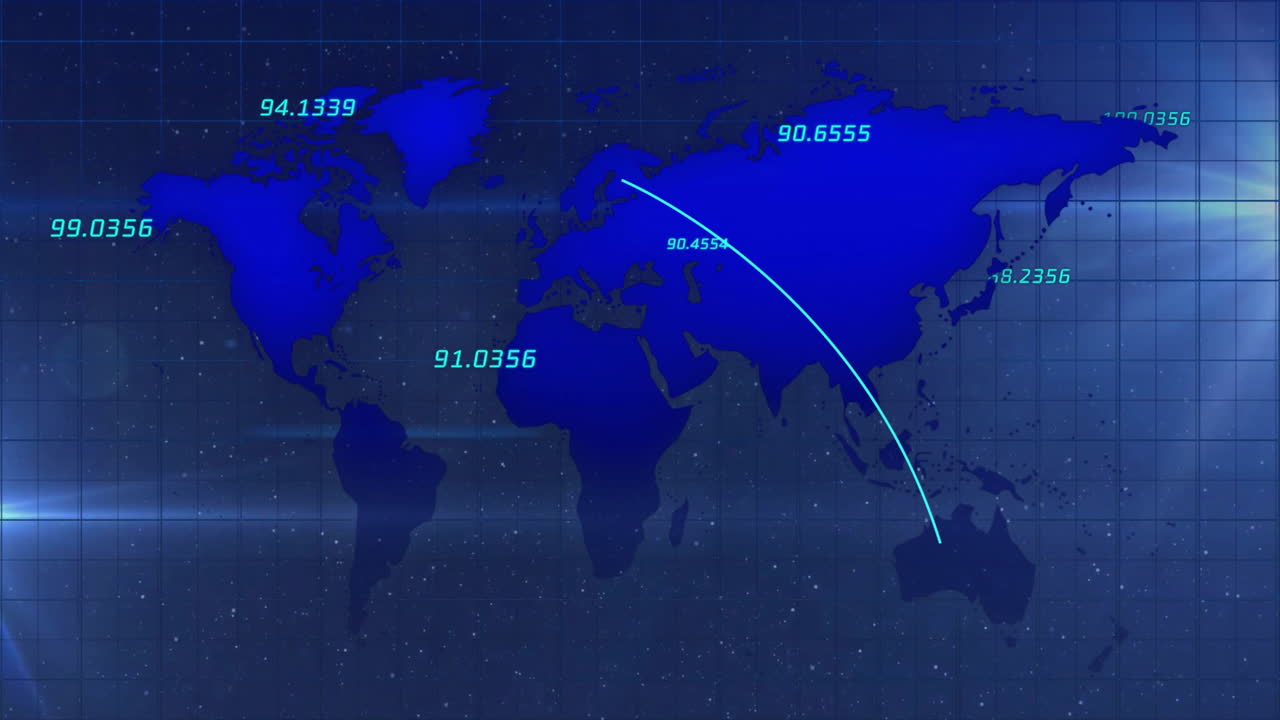 animación del mapa del mundo y procesamiento de datos sobre un fondo oscuro