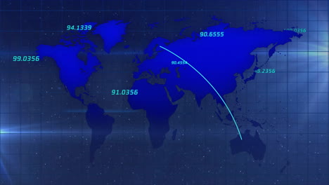 animación del mapa del mundo y procesamiento de datos sobre un fondo oscuro