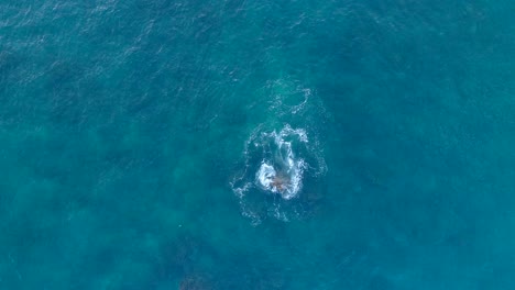 A-Turbulent-Rock-In-The-Ocean,-A-Beautiful-Tropical-Aerial-Motion-Scene-with-Fluid-Texture