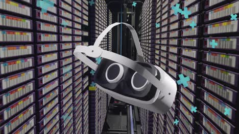 Animation-of-vr-headset-over-data-processing-and-computer-servers