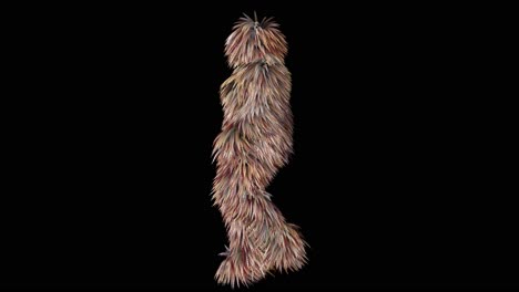 fur female 3d character walking on black background, seamless loop 3d animation