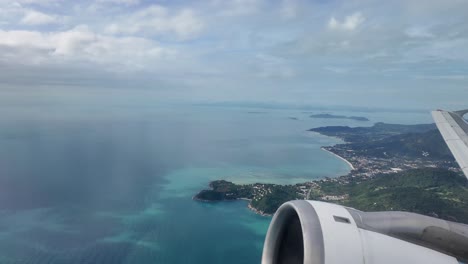 koh samui island airplane travel take-off landscape aerial view window plane holiday thailand