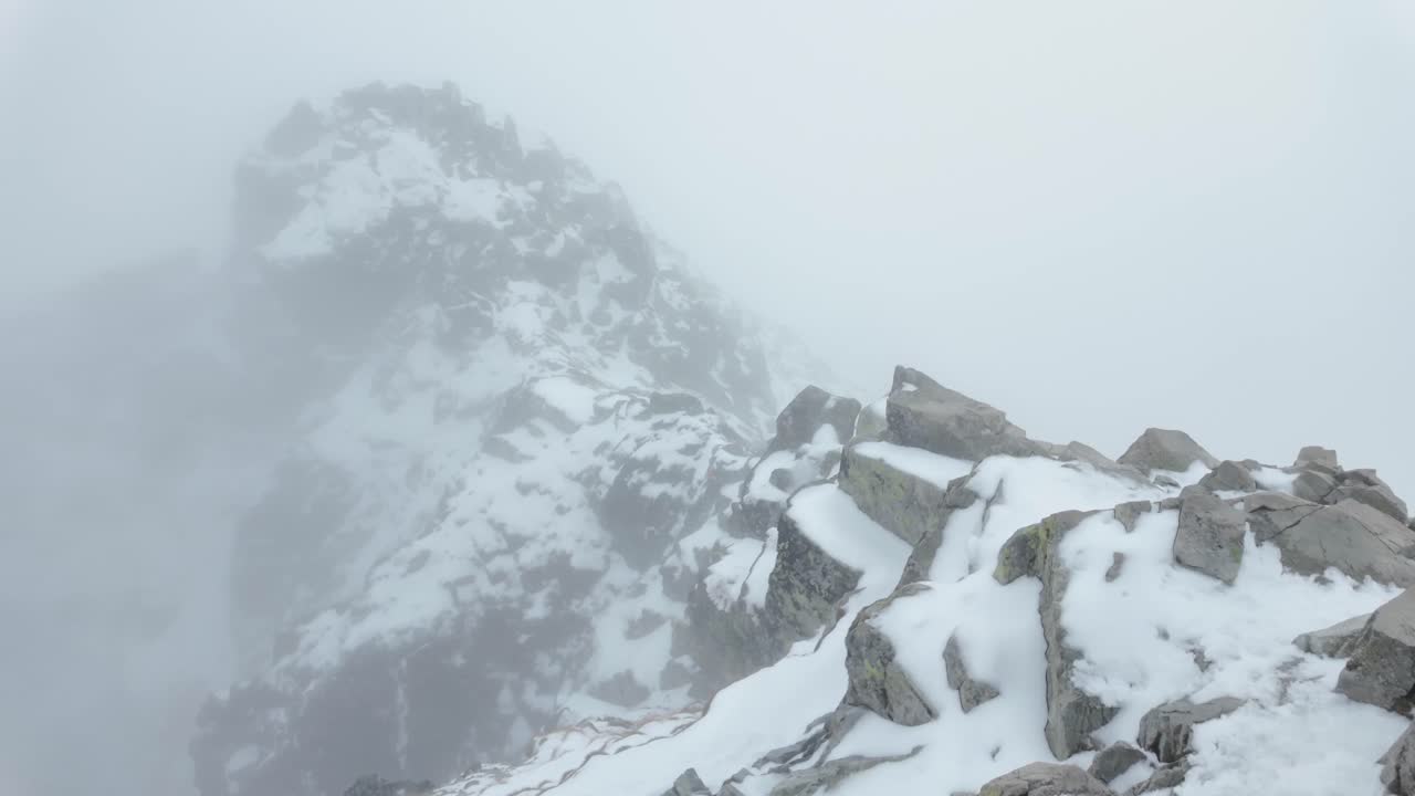 The highest mountain peak of Rysy in winter weather conditions