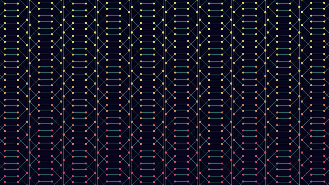 Seamless abstract footage of a glowing network grid with connected nodes and lines on dark background, ideal for data, AI, blockchain, cybersecurity, and fintech visuals