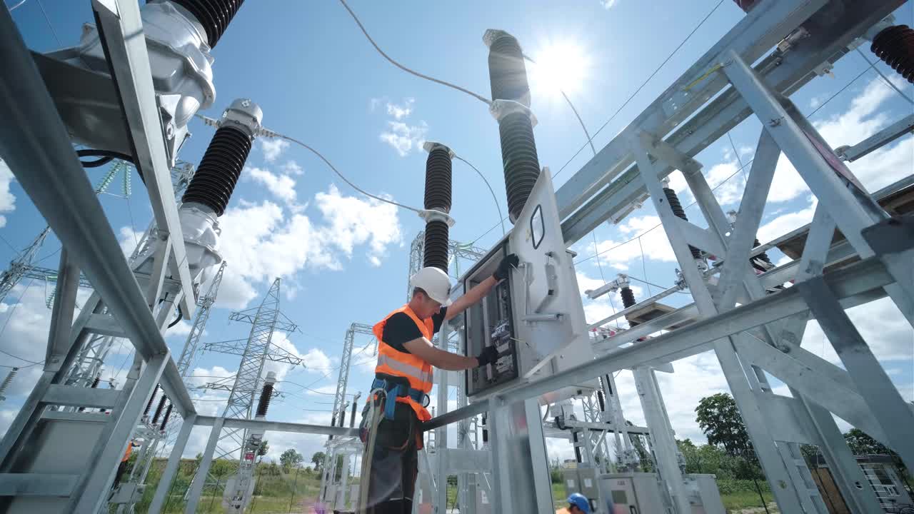 los ingenieros eléctricos inspeccionan los sistemas eléctricos en el gabinete de control de equipos