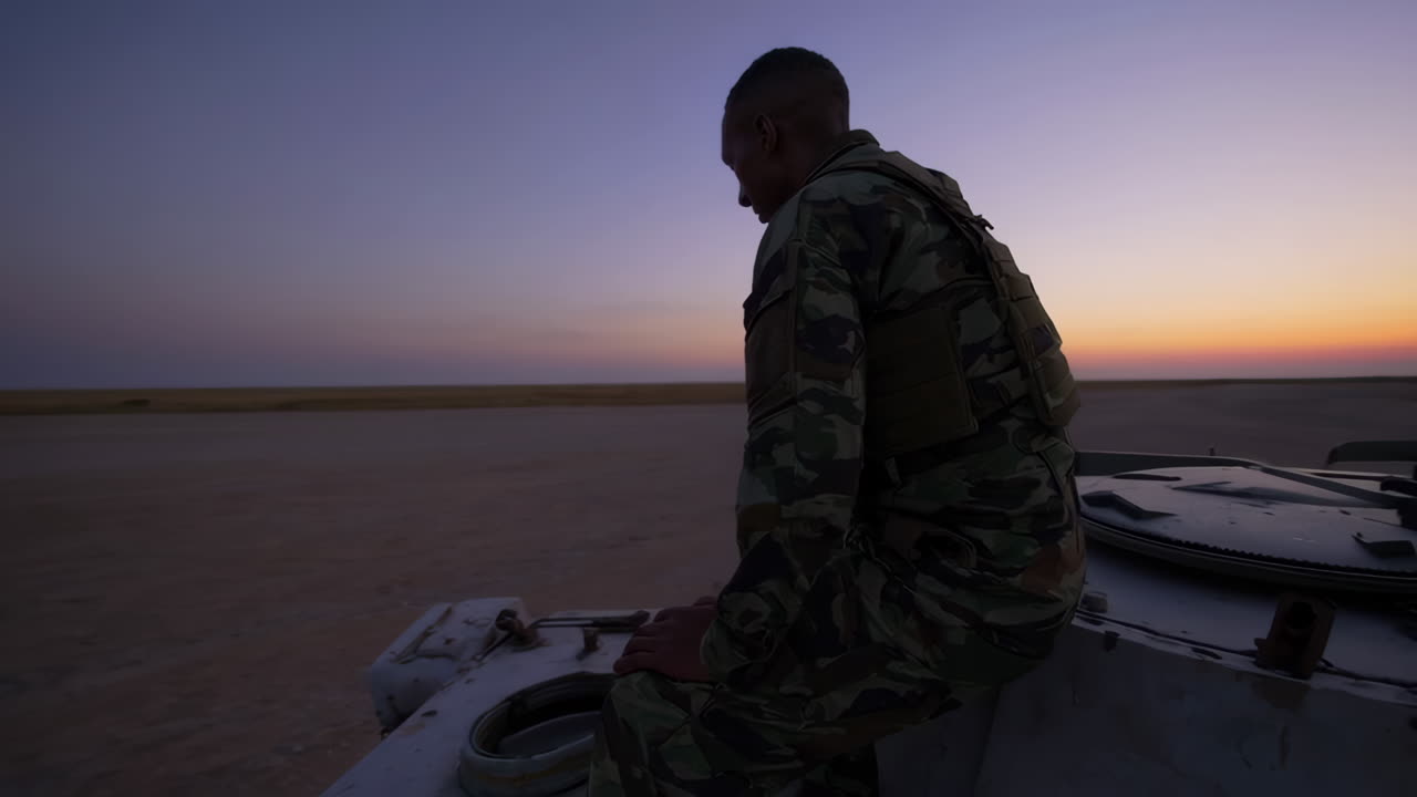 Soldato in guardia al tramonto