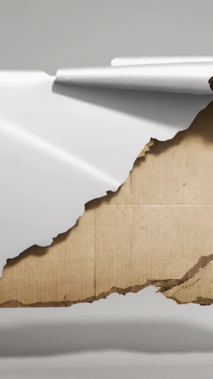 Metallic rod pressing and peeling white facing, revealing brown corrugated board for packaging test