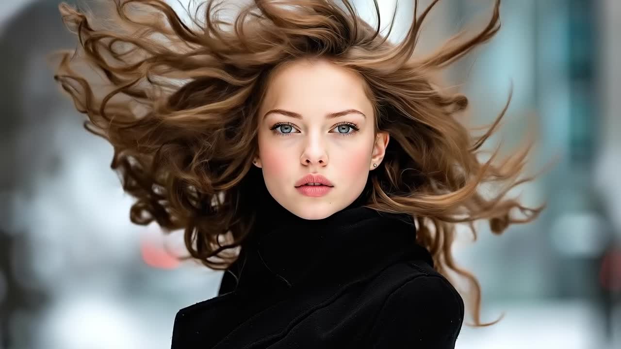 Una donna con i capelli mossi dal vento