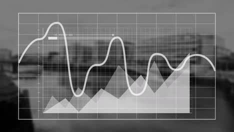 animación del procesamiento de datos financieros sobre la ciudad