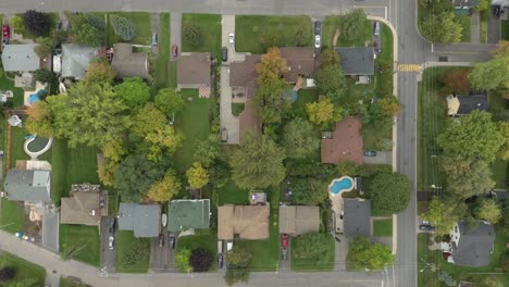 straight overhead drone shot of typical american city residential neighborhood