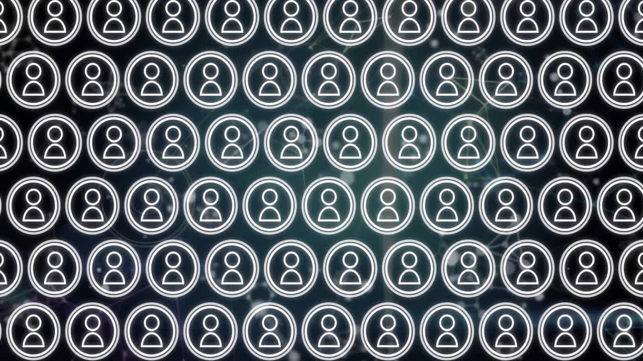 Animation of rows of people icons moving over molecules