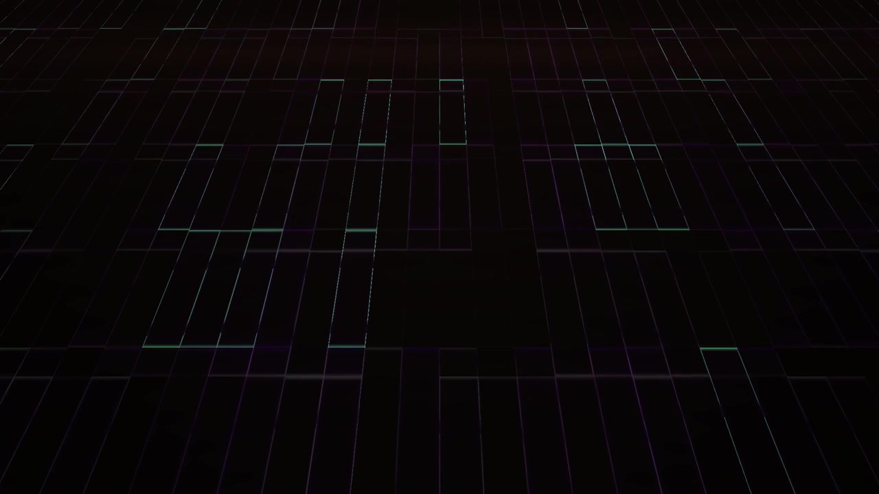 Dark Abstract Grid with Glowing Purple and Green Tech Lines