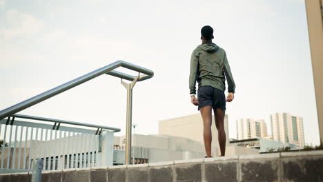 fitness running, stairs or person celebrate