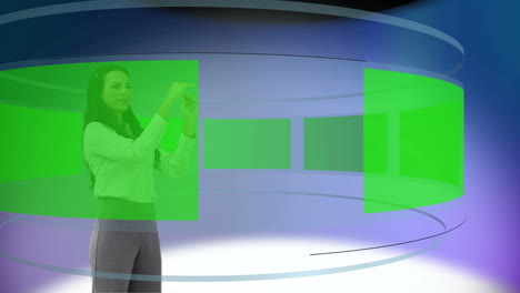 welldressed woman looking at different screens in chroma key