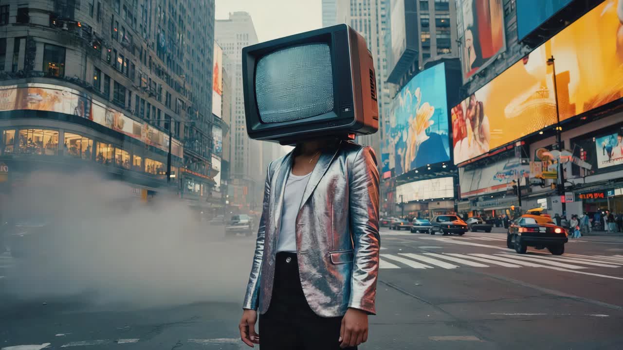 Person with a TV Head in Times Square