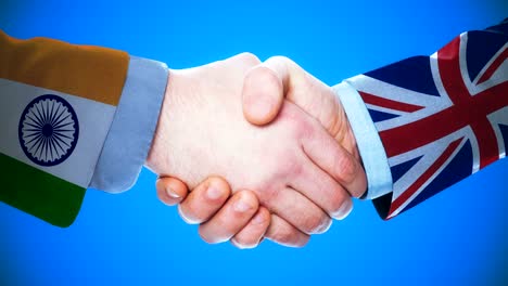 india - united kingdom   / handshake concept animation about countries and politics / with matte channel