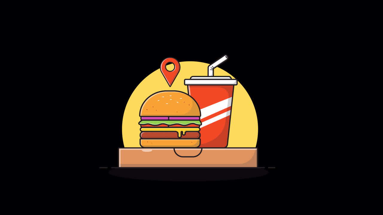 Animated Fast Food Delivery with Burger, Hot Dog, and Soda