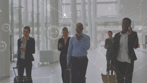 animation of network of connections over diverse business people
