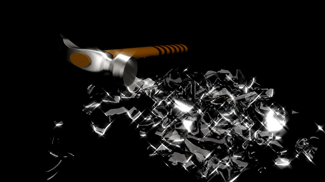 귀여운 유리 돼지 은행, 돈을 절약, 돈 상자, 철 망치, 작은 조각으로 금 동전이있는 유리 돼지를 깨뜨립니다.