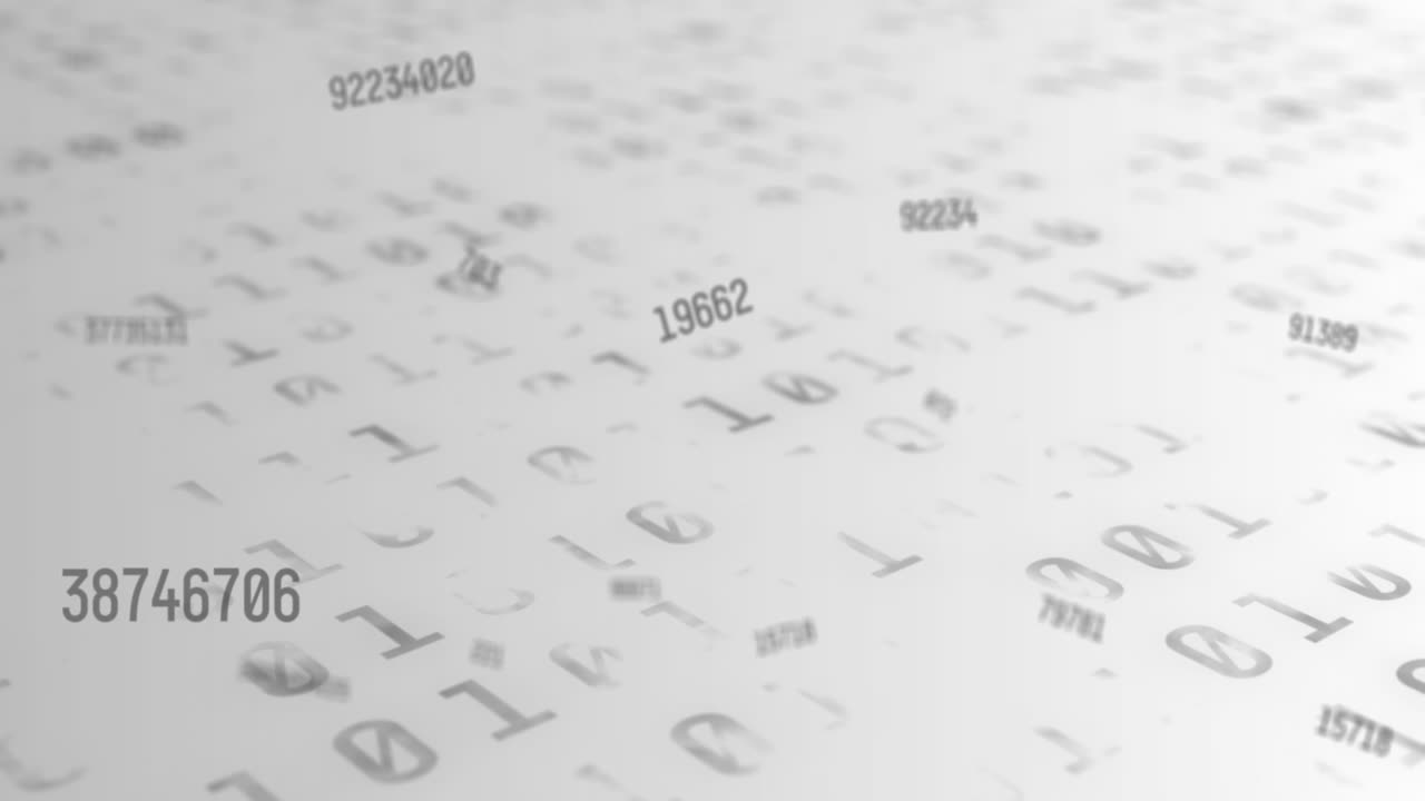 Digital animation showcases changing numbers and binary coding for online security.