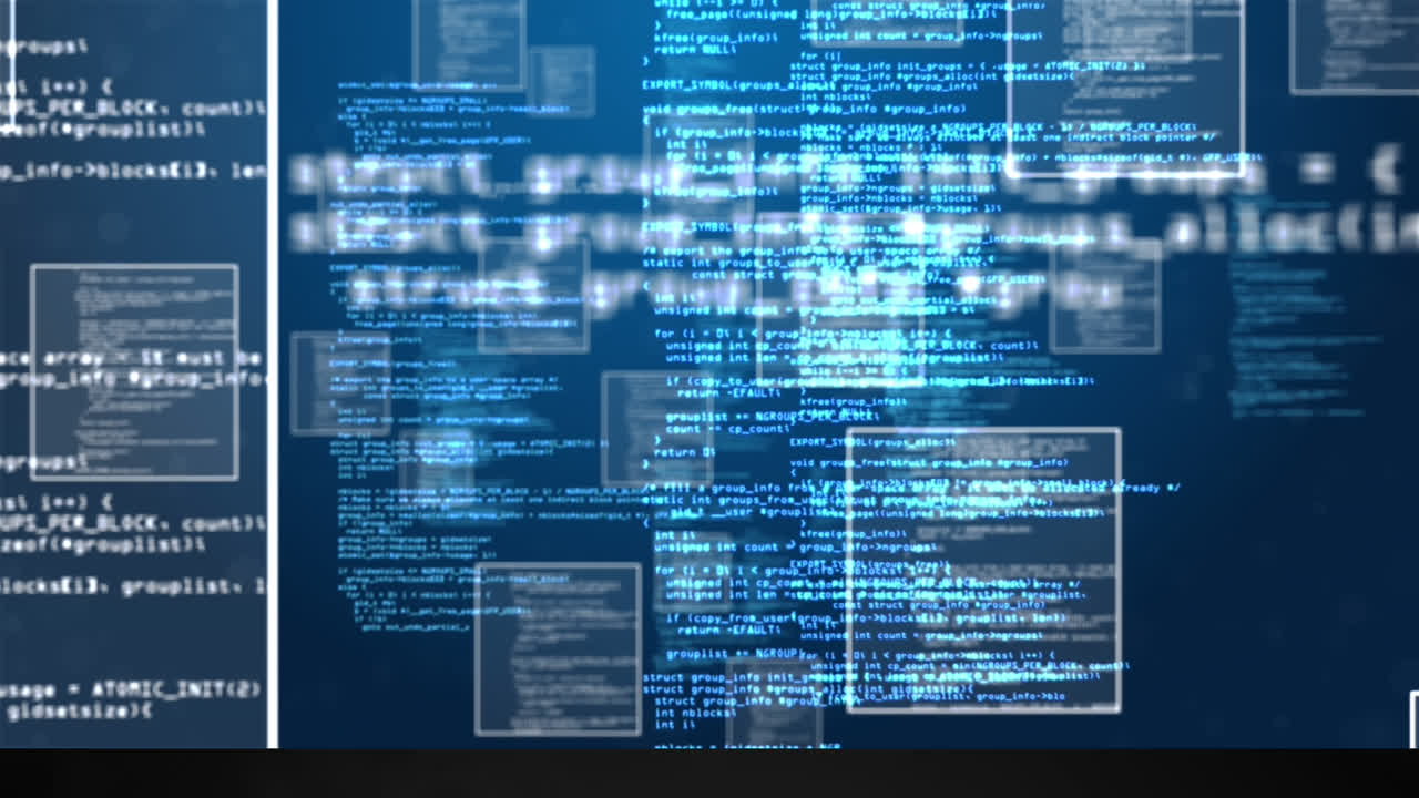 Animation of data processing on blue background