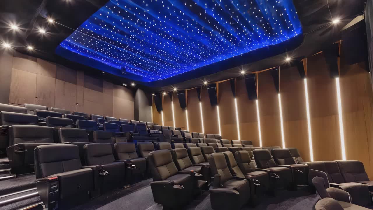A luxurious home theater with star ceiling