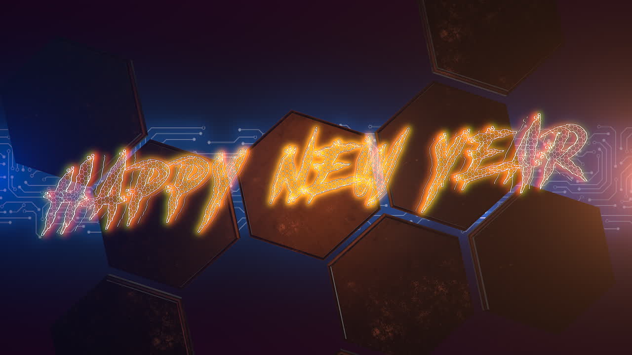 feliz año nuevo en la placa base y el patrón de hexágonos 1