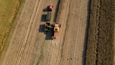 Mähdrescher-Und-Traktor-Arbeiten-Zusammen,-Um-Die-Gerstenernte-Zu-Roden