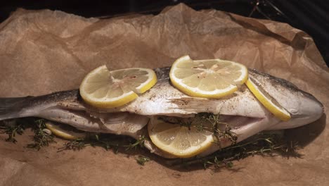 Cooking-dorado-fish-in-oven.-Timelapse