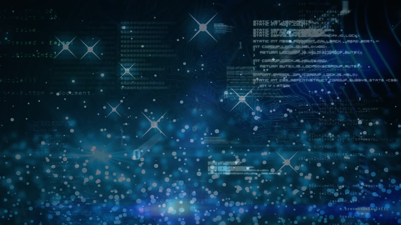 Animation of data processing and dots of light on black background