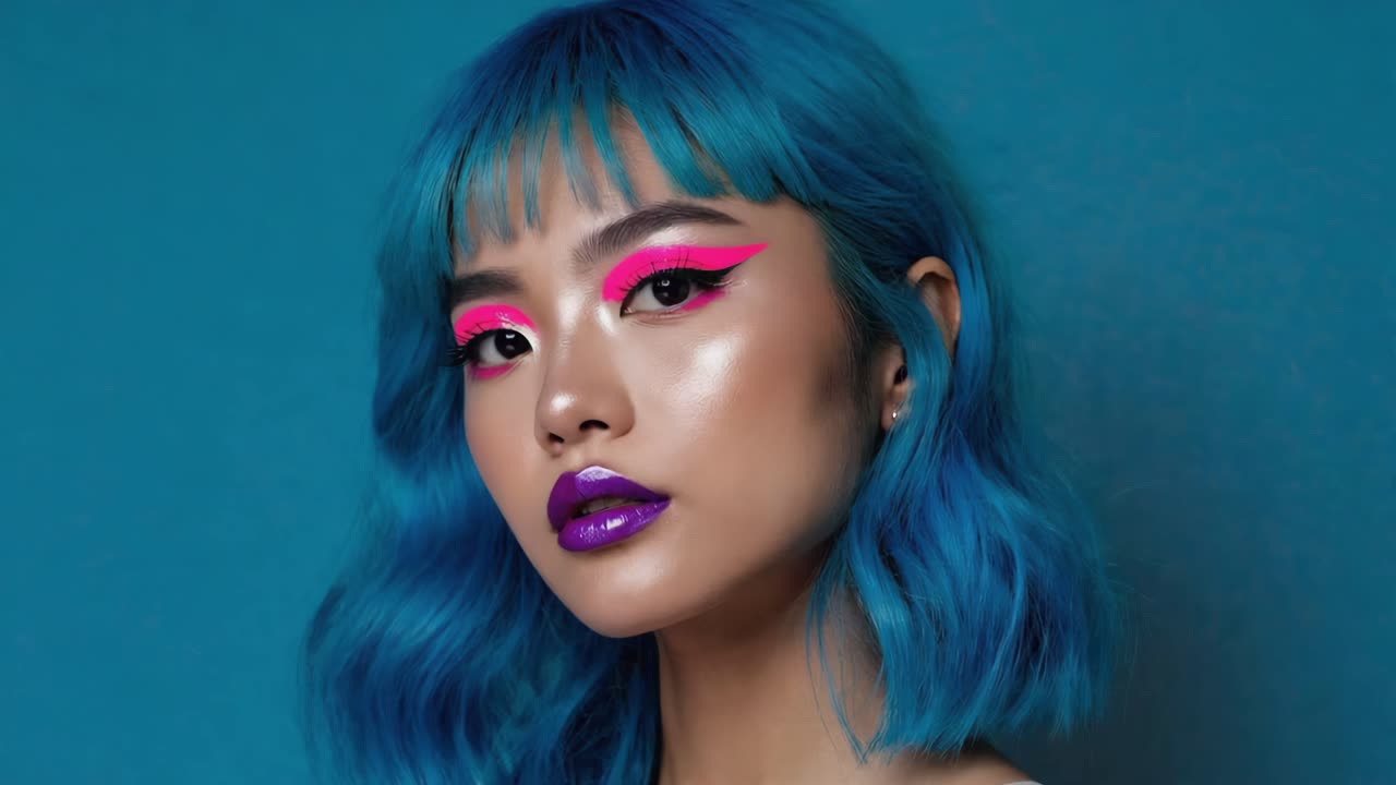 Woman with Blue Hair and Vibrant Makeup
