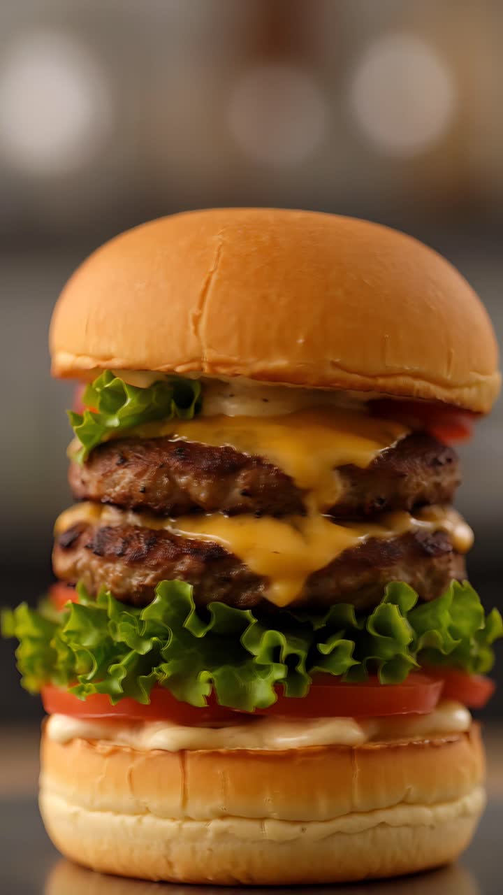 Hamburger Succoso Primo Piano Sfondo Bokeh 4K