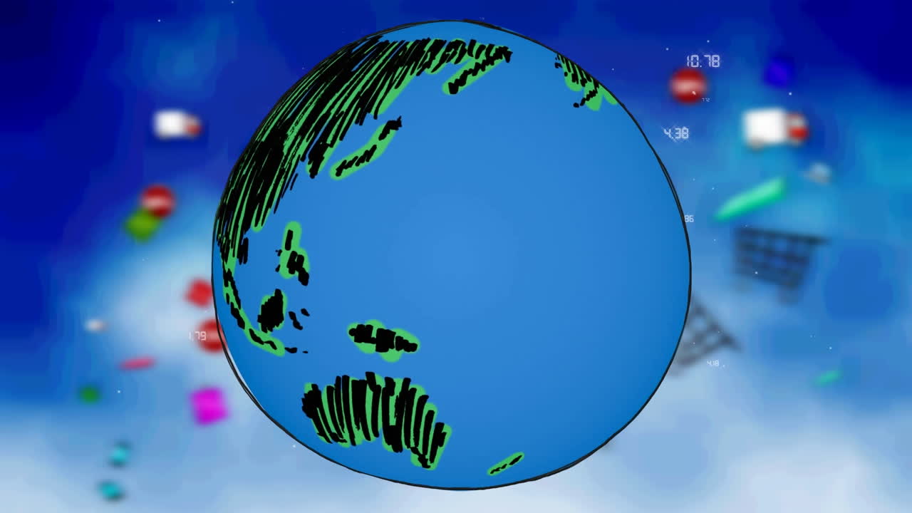 아이콘과 연결 네트워크와 함께 지구의 애니메이션