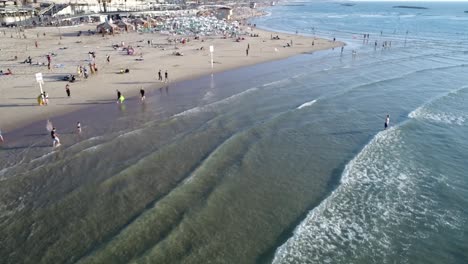 drone shot on the beach in summer. mediterranean sea.