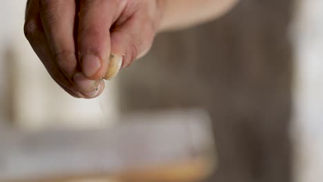 mans hand spills oregano in slow motion