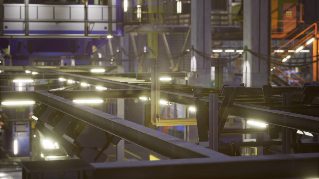 Industrial facility showcasing advanced machinery and lighting systems at work