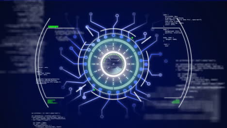 Animation-of-scope-scanning-over-data-processing-on-blue-background