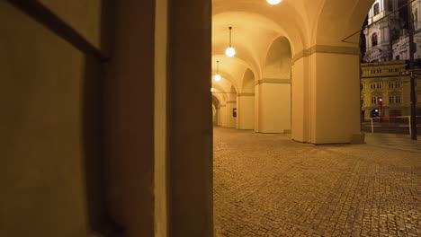 empty archway at malostranskã© square,prague,czechia,at night,lockdown