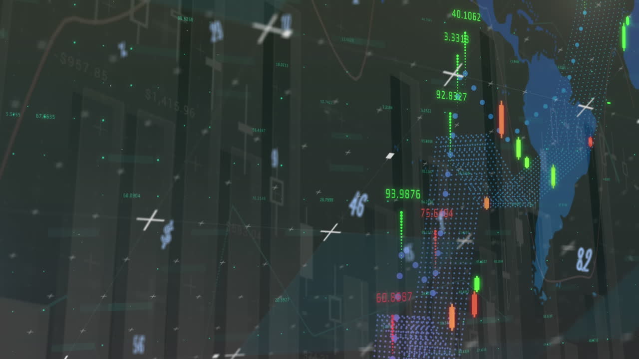 검은색 배경에 있는 데이터 처리 및 숫자의 애니메이션