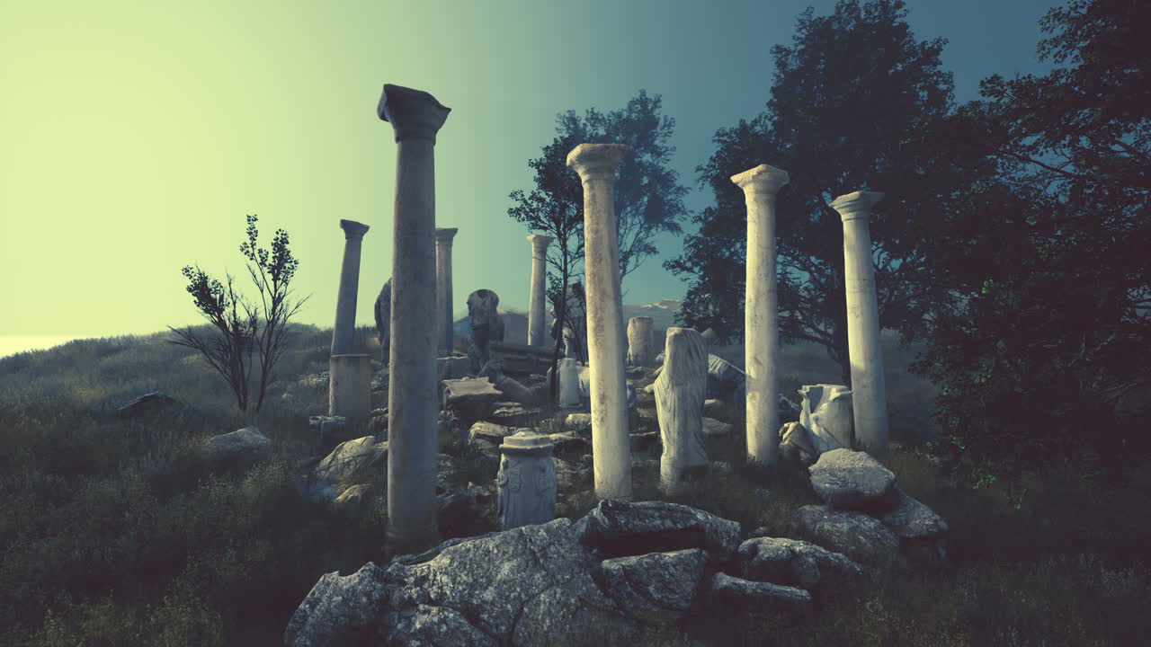 부서진 동상 들 이 있는 고대 로마의 폐허