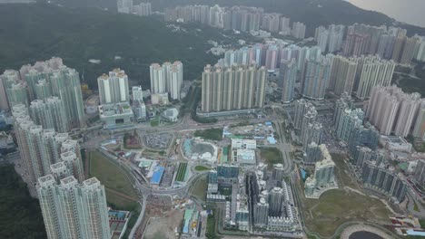 drone footage of tseung kwan o city, hong kong