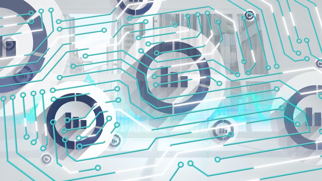 Animation of processor socket and falling graphs over screen
